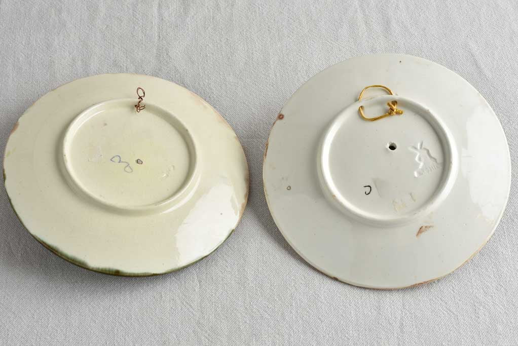 Antique sculptural Pear & apple barbotine wall plates - 8¼"