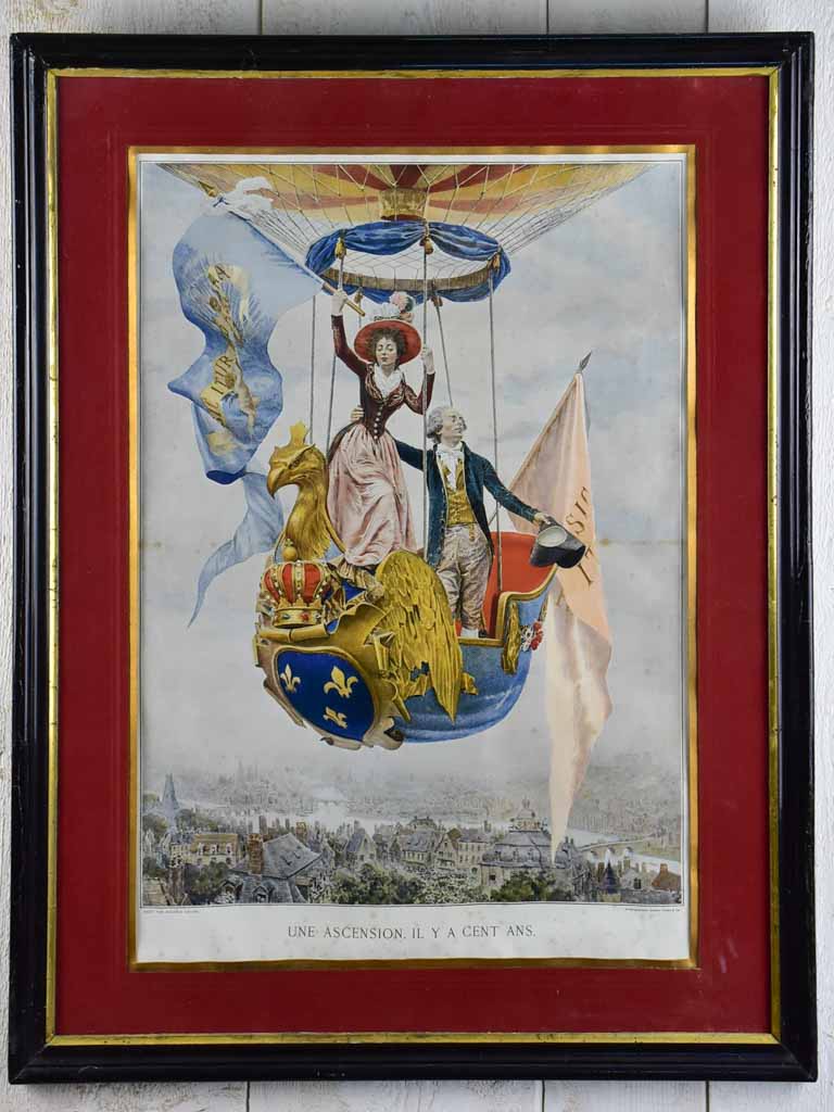 Late 19th Century French engraving - hot air balloon 100 year anniversary 22" x 28¾"