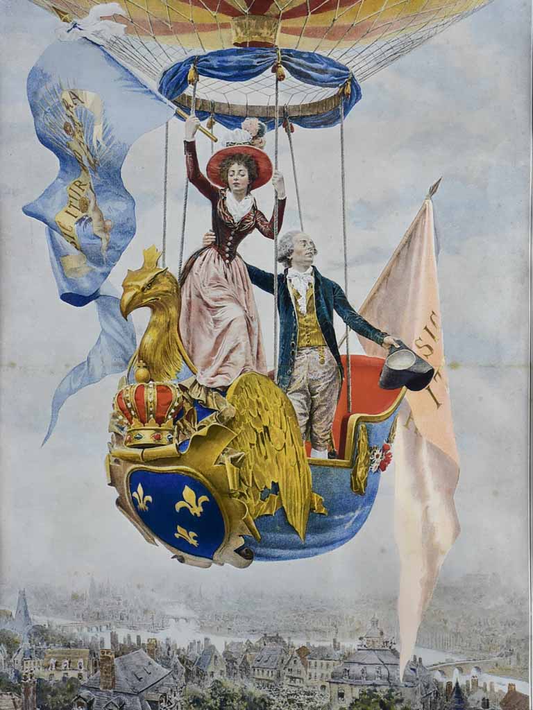 Late 19th Century French engraving - hot air balloon 100 year anniversary 22" x 28¾"