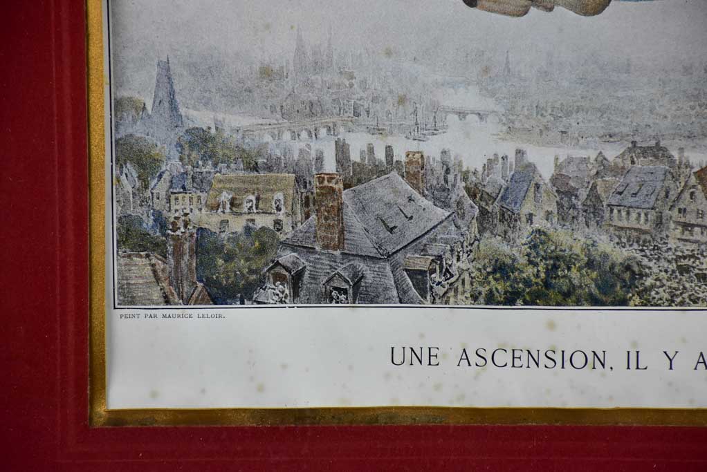 Late 19th Century French engraving - hot air balloon 100 year anniversary 22" x 28¾"