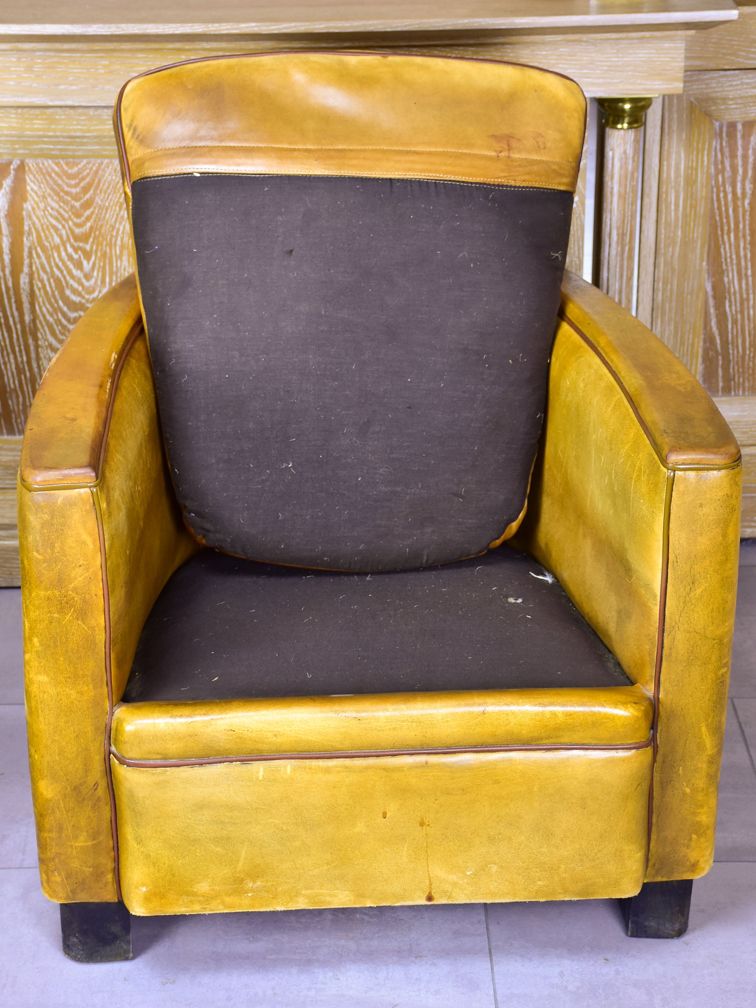 Pair of vintage French leather club chairs