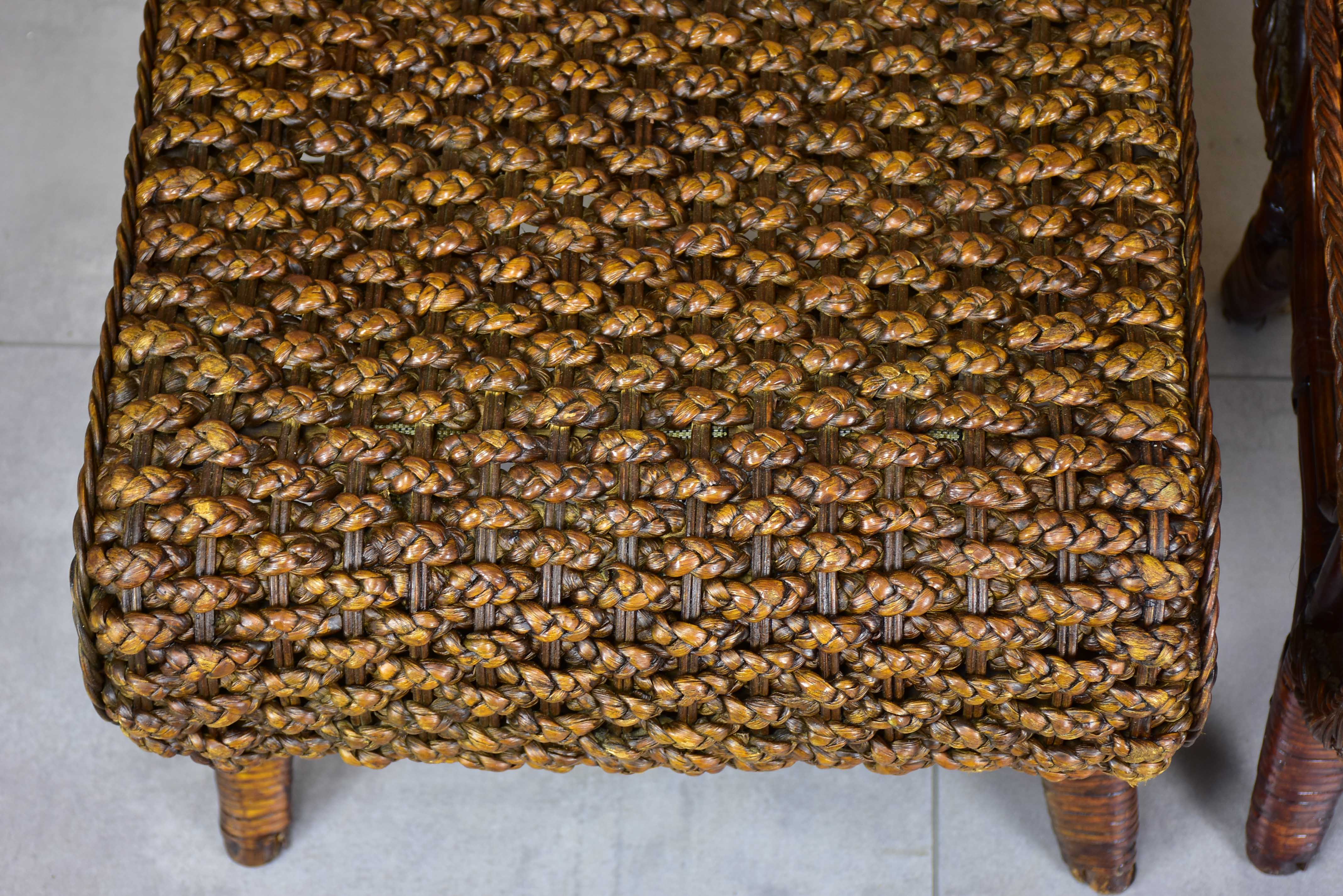 Pair of vintage rattan and cane footstools