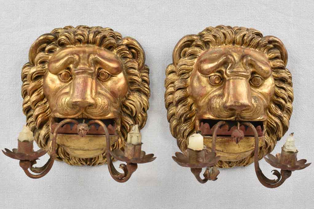 Pair of gilded 18th century Italian appliques - lions 10¼"