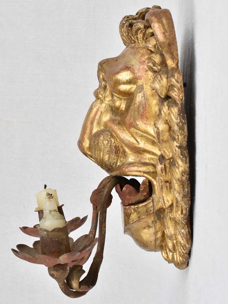Pair of gilded 18th century Italian appliques - lions 10¼"