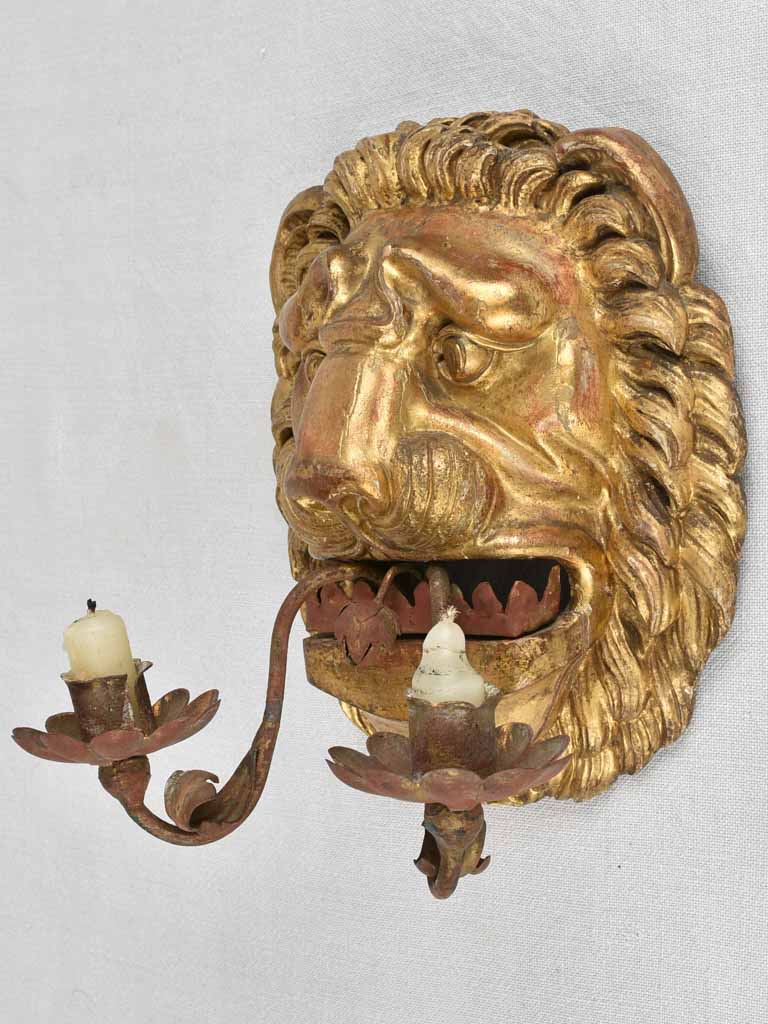 Pair of gilded 18th century Italian appliques - lions 10¼"