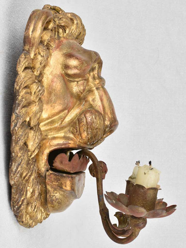 Pair of gilded 18th century Italian appliques - lions 10¼"