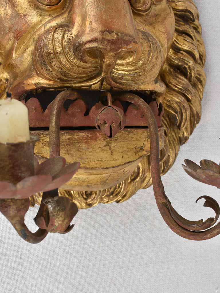 Pair of gilded 18th century Italian appliques - lions 10¼"