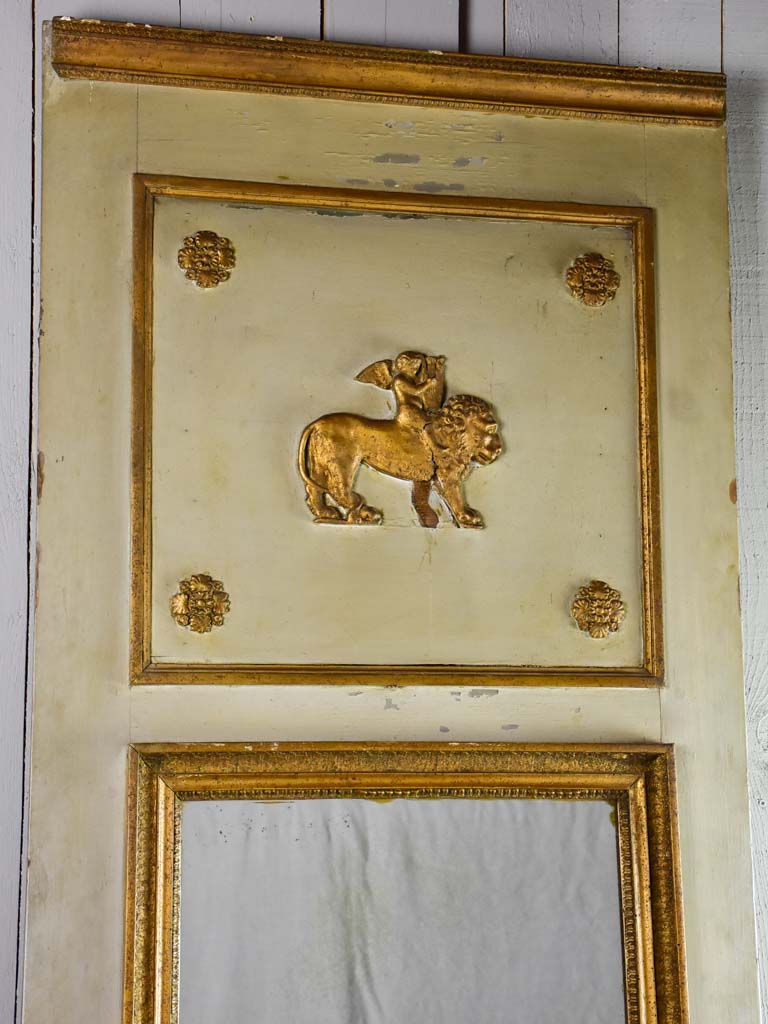 Large antique French trumeau mirror - sage 27½" x 69¼"