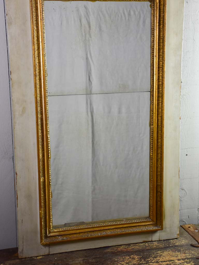 Large antique French trumeau mirror - sage 27½" x 69¼"