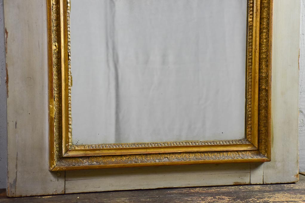 Large antique French trumeau mirror - sage 27½" x 69¼"
