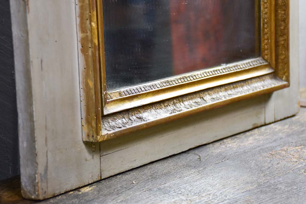 Large antique French trumeau mirror - sage 27½" x 69¼"