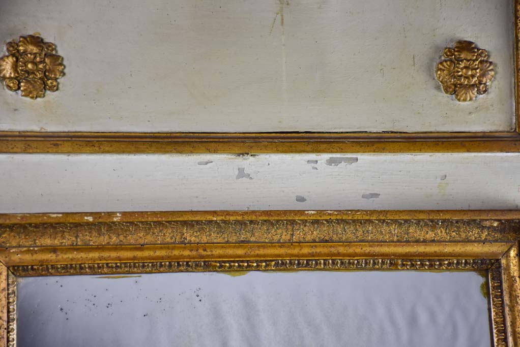 Large antique French trumeau mirror - sage 27½" x 69¼"