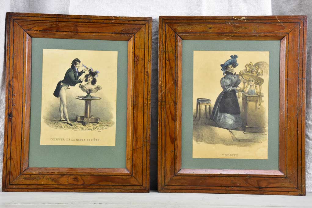 Pair of Napoleon III printed caricatures - Coiffeur de la haute societe & Modiste 11¾" x 14½"