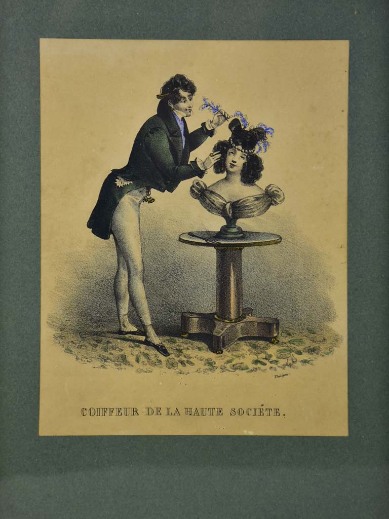 Pair of Napoleon III printed caricatures - Coiffeur de la haute societe & Modiste 11¾" x 14½"