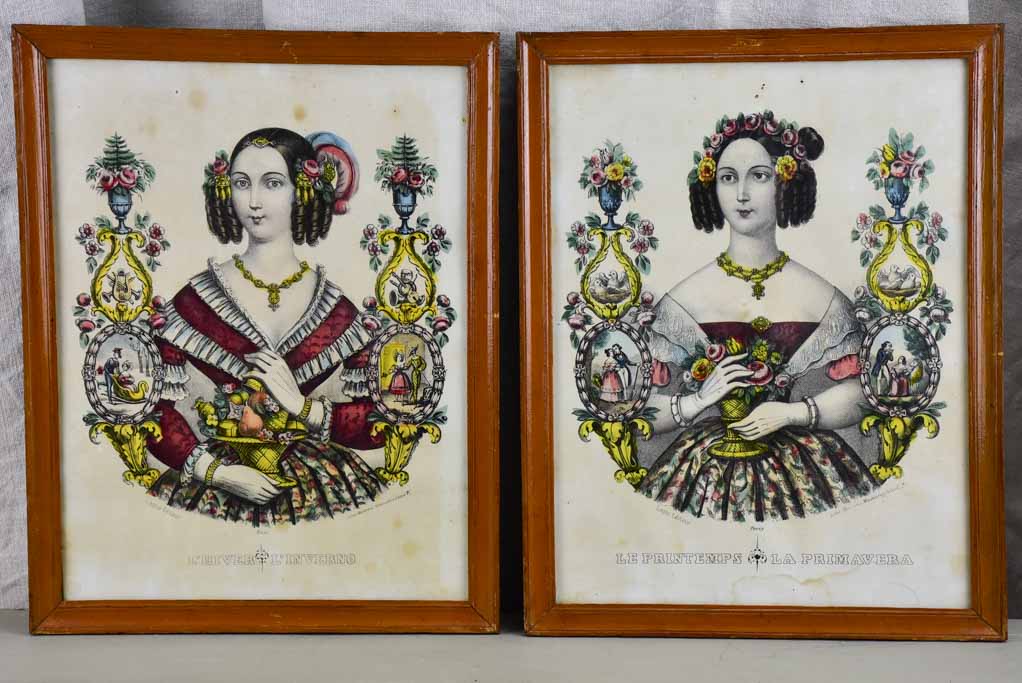 Saturated watercolor lithographs of ladies