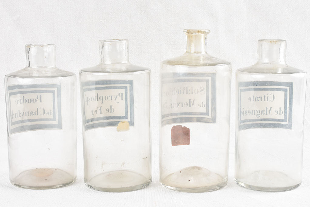 Collection of 8 antique French apothecary glass jars 9"