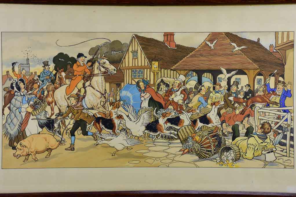 Pair of antique English Harry Eliotte prints - The return from the fox hunt