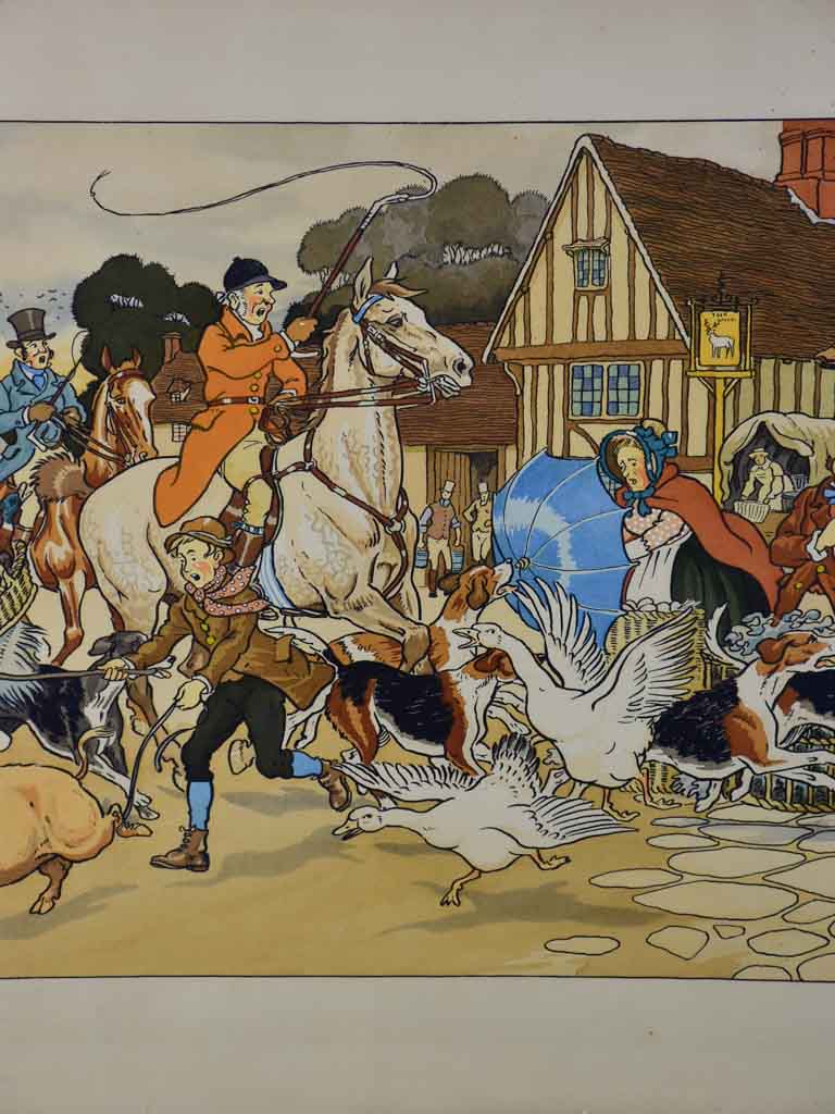 Pair of antique English Harry Eliotte prints - The return from the fox hunt