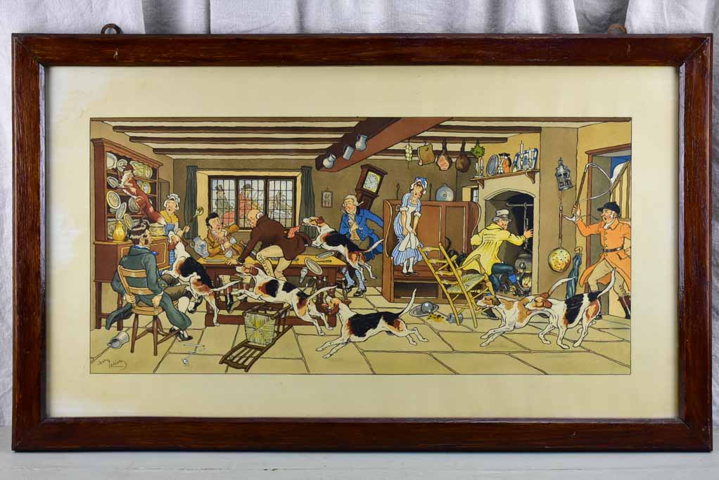 Pair of antique English Harry Eliotte prints - The return from the fox hunt