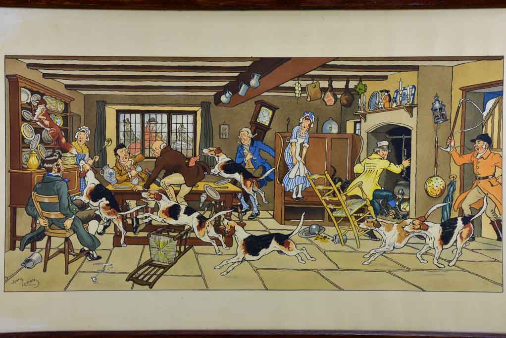 Pair of antique English Harry Eliotte prints - The return from the fox hunt