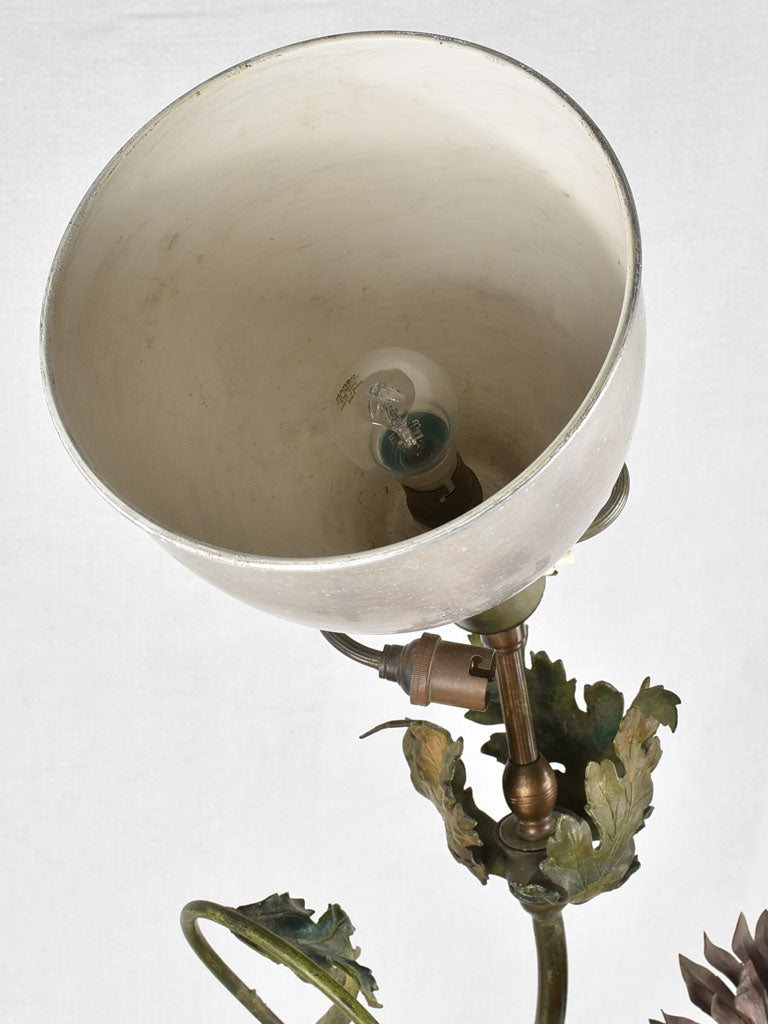 Vintage japanese floor lamp - bronze heron with flowers 44"
