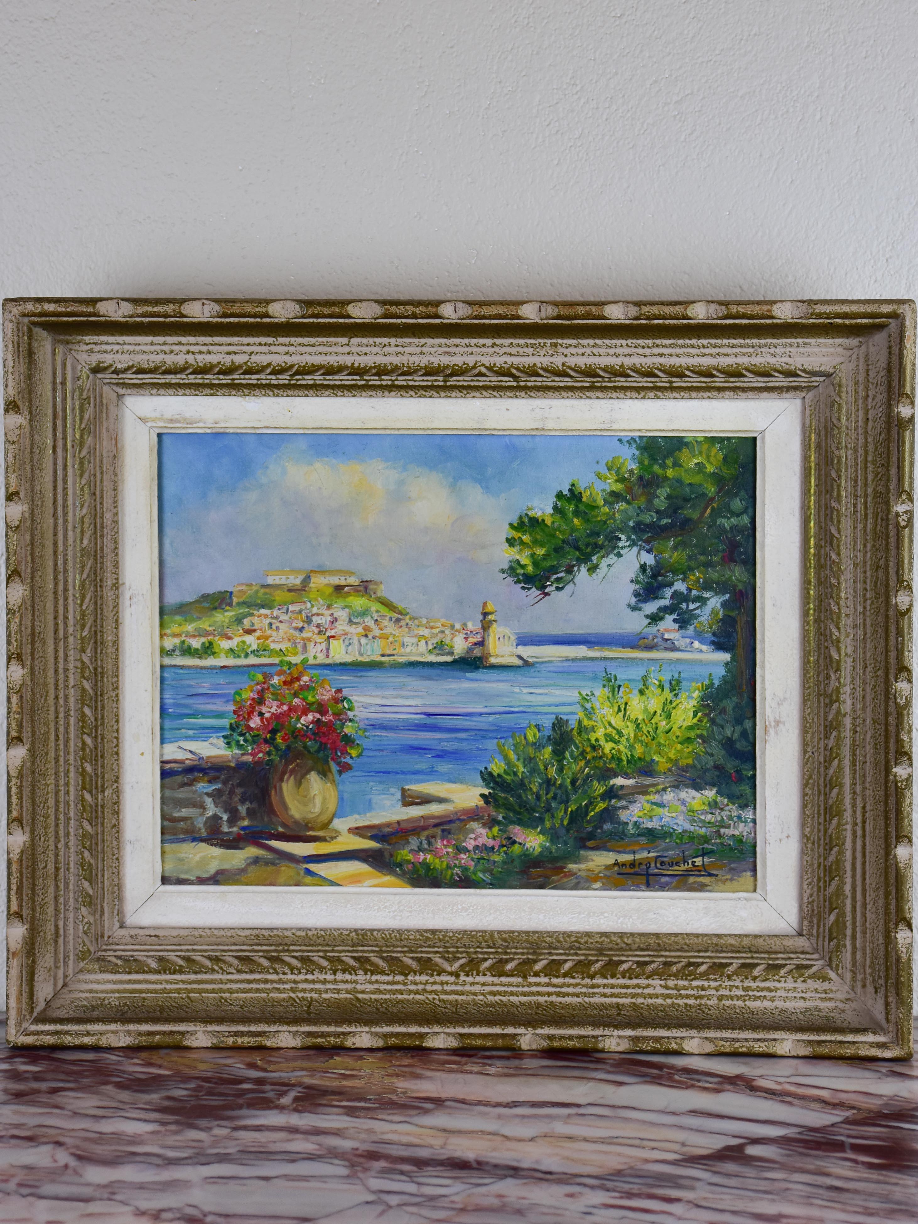 Late 19th century French painting of the Mediterranean coast - André Couchet 19 ¼'' x 16 ¼''