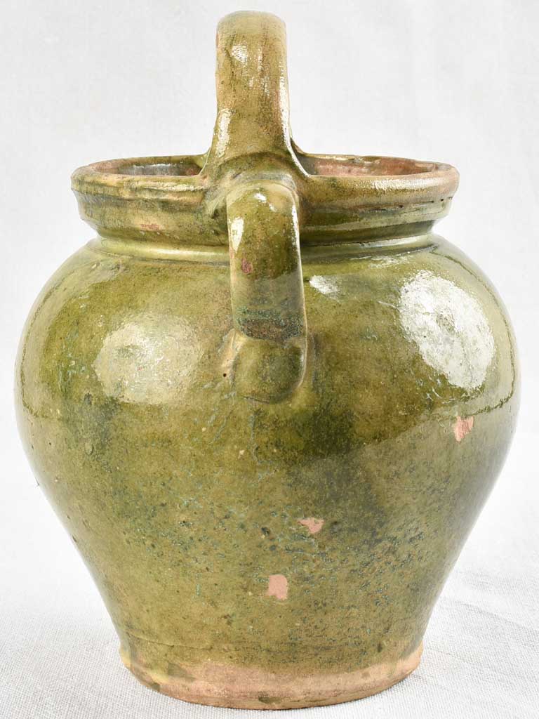 Antique olive green water cruche orjol from south west France