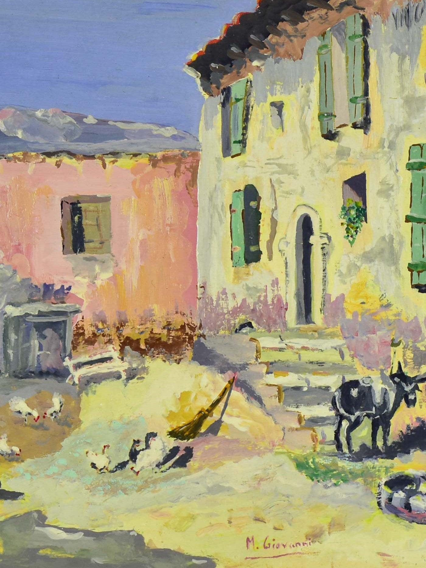 Antique oil on wood painting by M. Giovanni