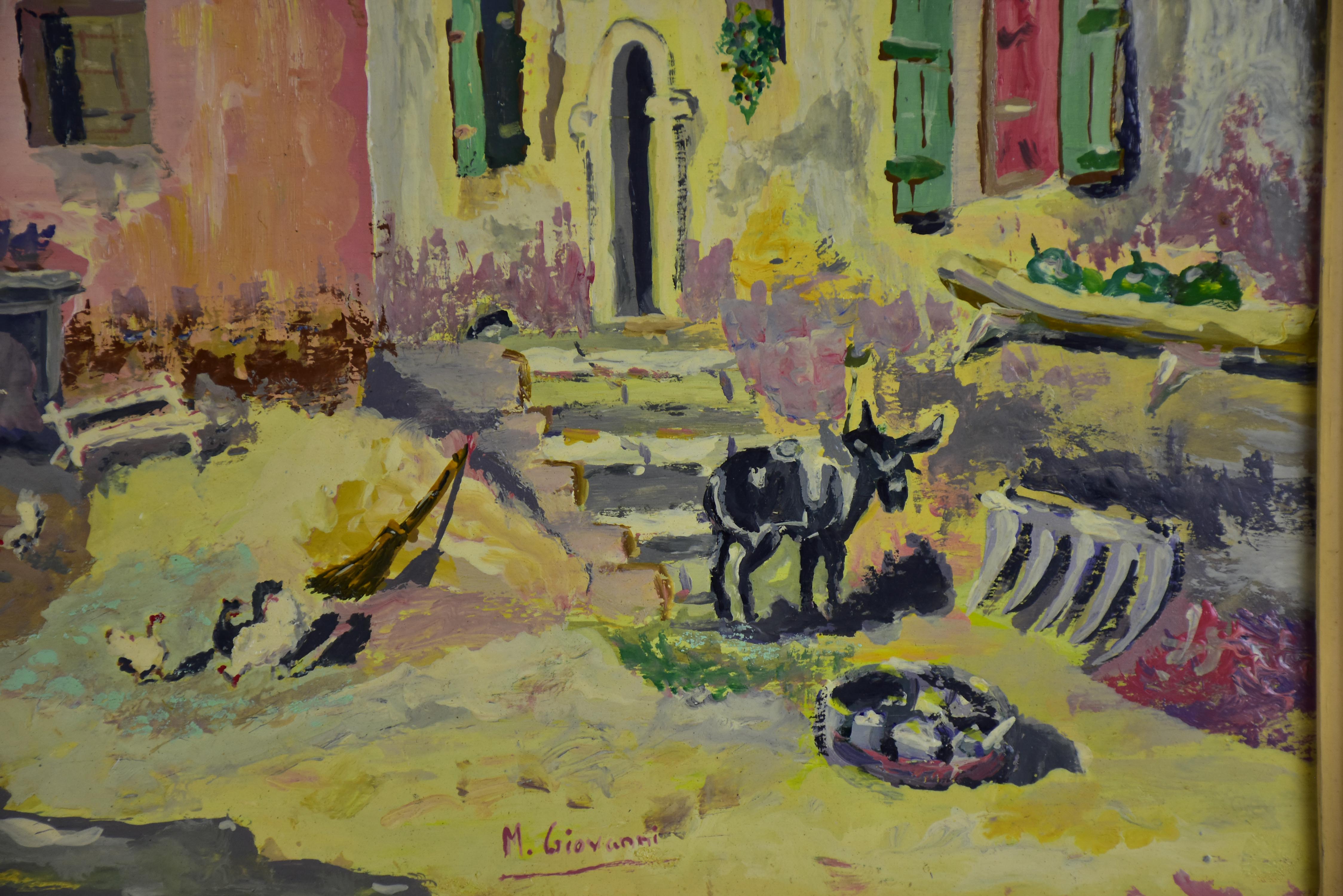 Antique oil on wood painting by M. Giovanni