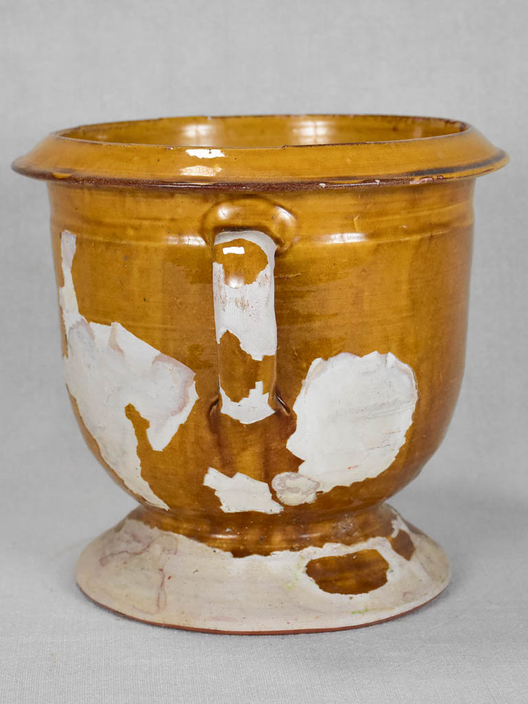 1960s Castelnaudary flower pot with yellow ocher glaze 8¾"