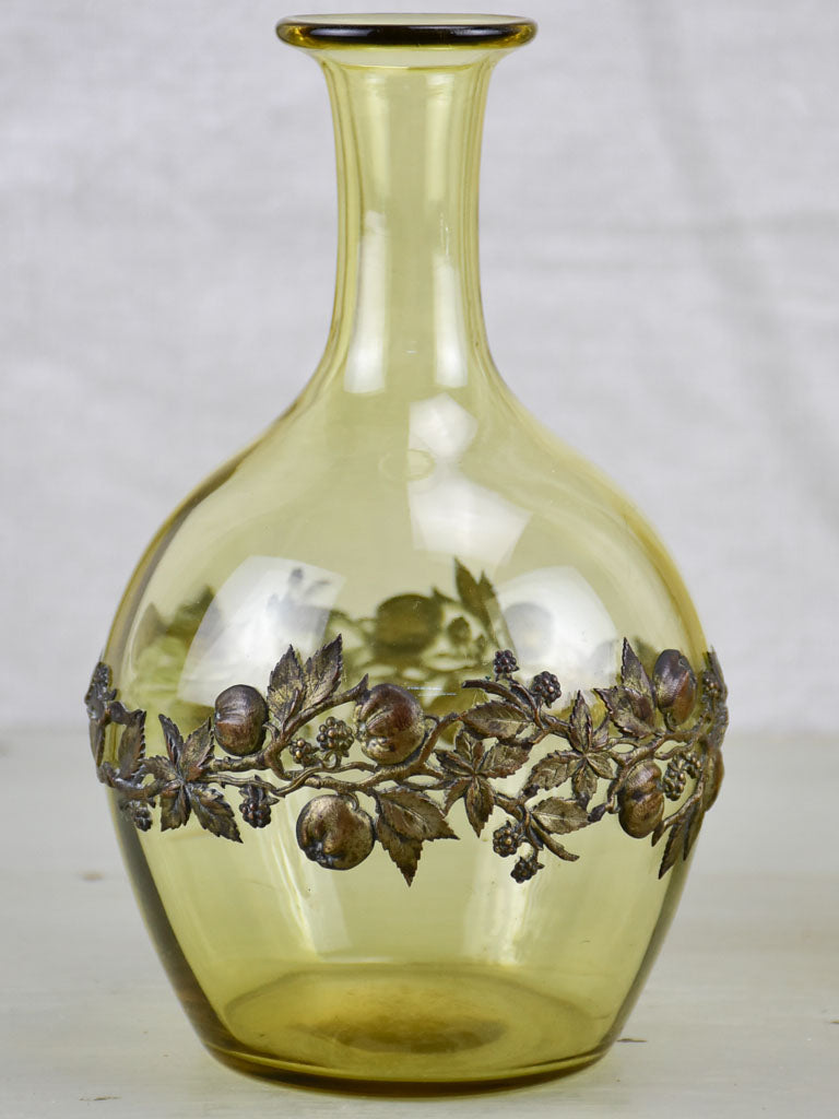 Napoleon III bedside water carafe and glass - smokey amber crystal with copper decoration