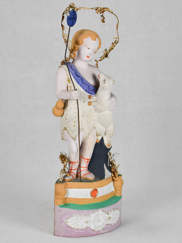 19th-century Santibelli sculpture of Jesus with a lamb - Marseille 15¼"
