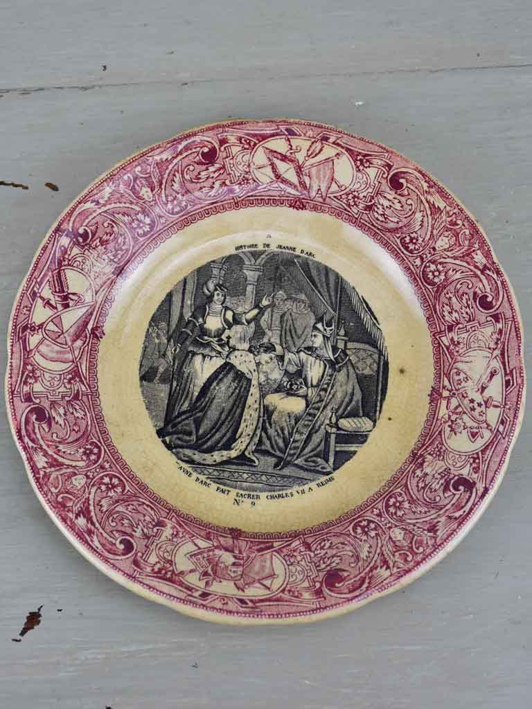 Four Antique Gien parlante plates - Jeanne d'Arc