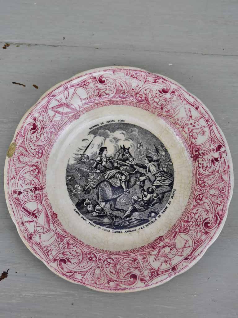 Four Antique Gien parlante plates - Jeanne d'Arc