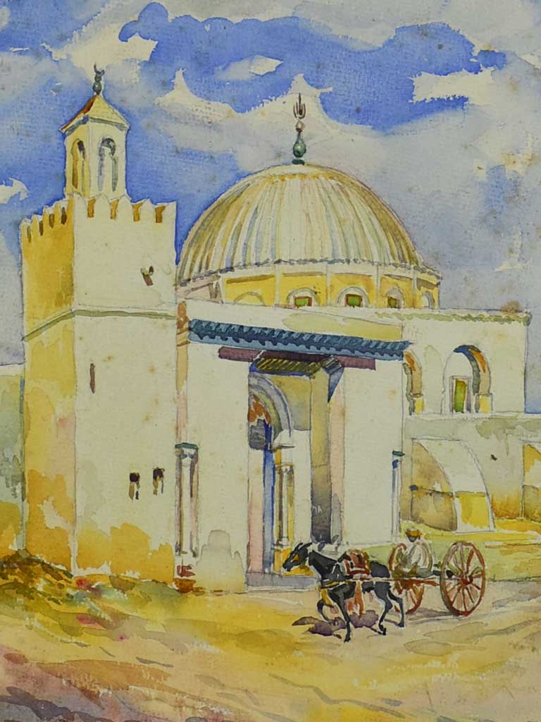 Early 20th Century watercolor - Mosque, mule and chariot 18 x 14¼""