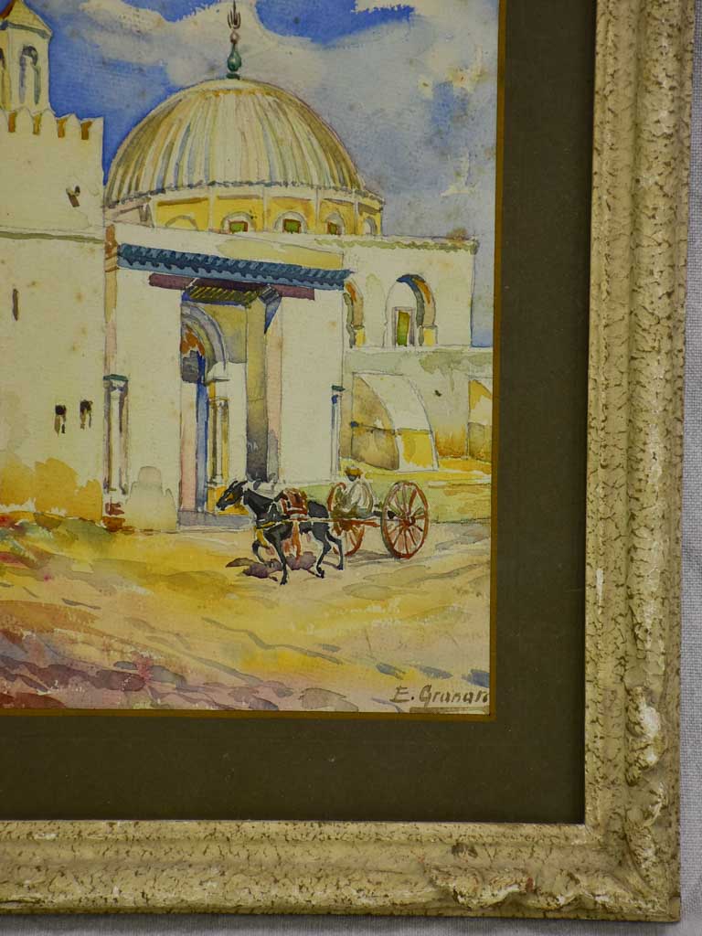Early 20th Century watercolor - Mosque, mule and chariot 18 x 14¼""