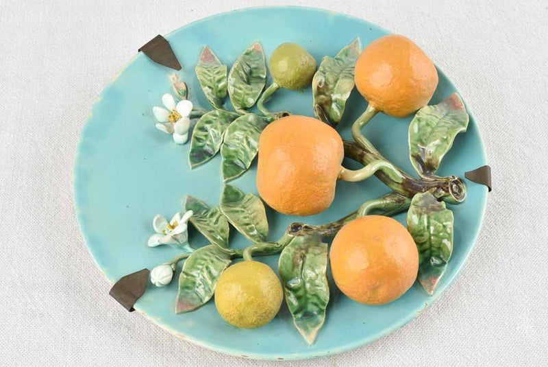 Menton Majolica wall plate w/ oranges & blossom - 1940s - 9¾"