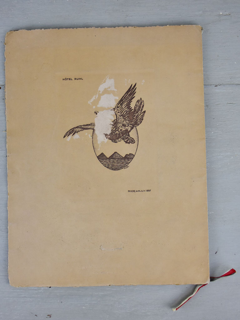 President's lunch menu, Nice 1937