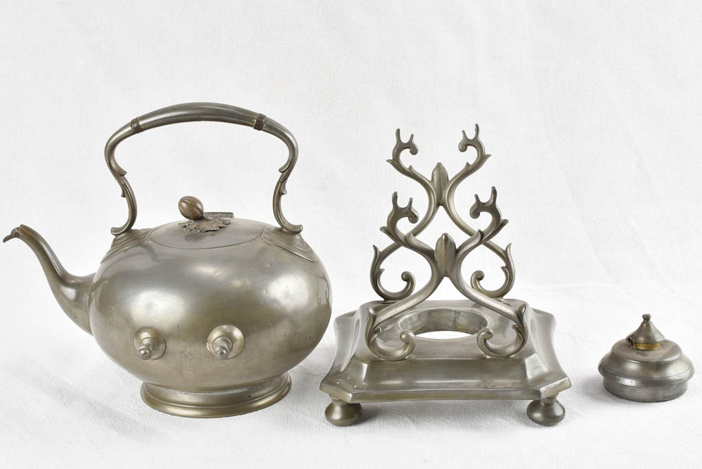 Late 19th century pewter samovar tea pot on a stand