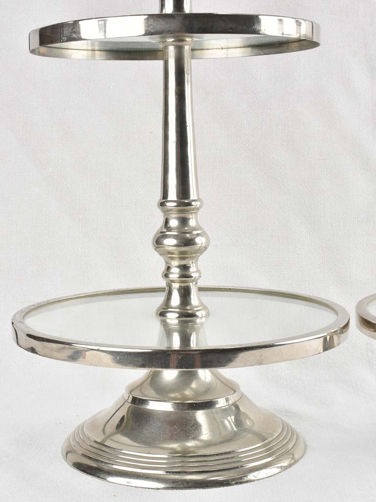 2 antique cake presentation stands from a patisserie - glass & chrome 31½"