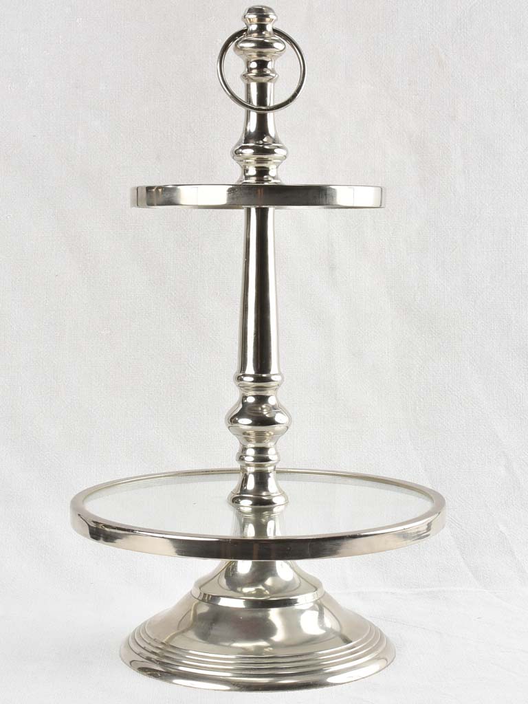 2 antique cake presentation stands from a patisserie - glass & chrome 31½"
