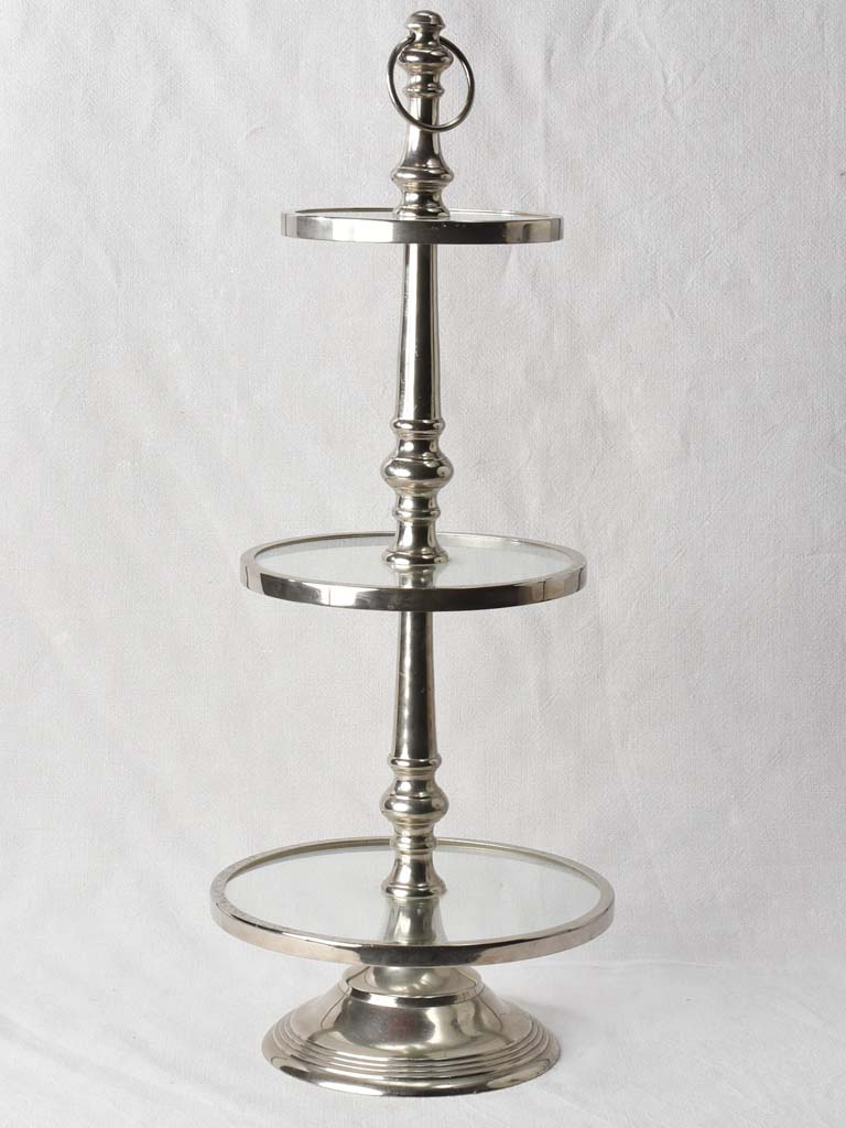 2 antique cake presentation stands from a patisserie - glass & chrome 31½"