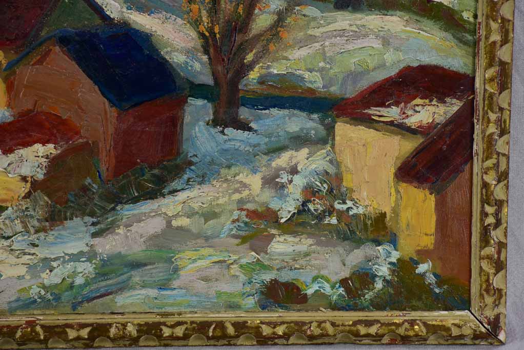 20th Century oil on wood - Autumn snow in a village in Provence - Anna Costa 34¼" x 28"