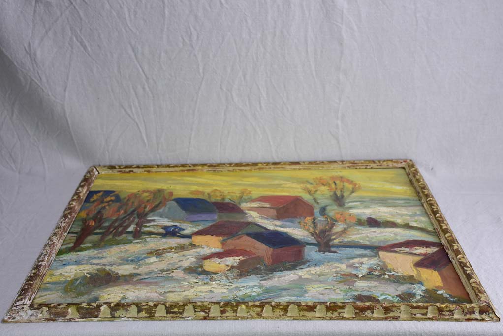 20th Century oil on wood - Autumn snow in a village in Provence - Anna Costa 34¼" x 28"