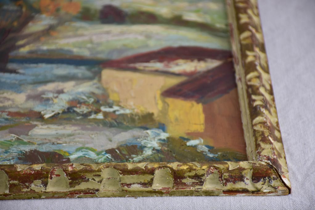 20th Century oil on wood - Autumn snow in a village in Provence - Anna Costa 34¼" x 28"