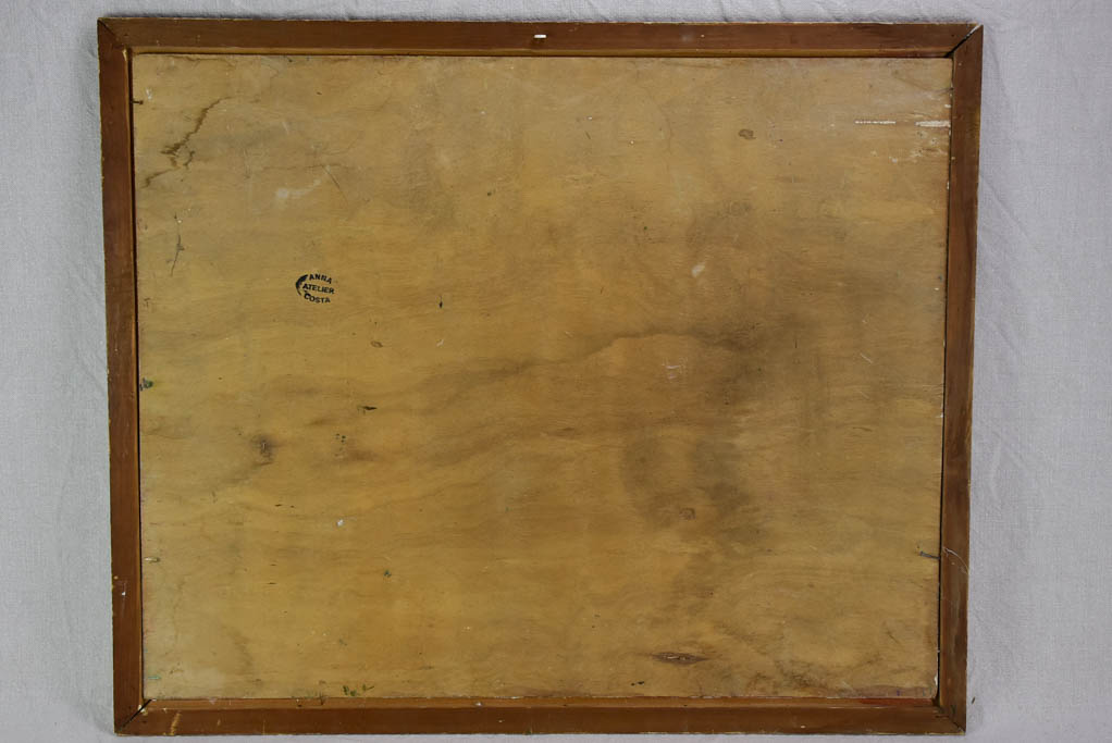 20th Century oil on wood - Autumn snow in a village in Provence - Anna Costa 34¼" x 28"