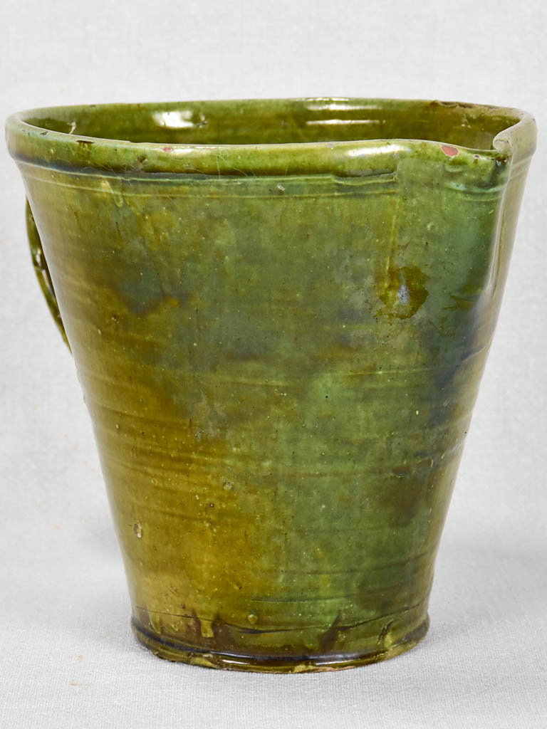 1930's ceramic pitcher with green glaze 8"