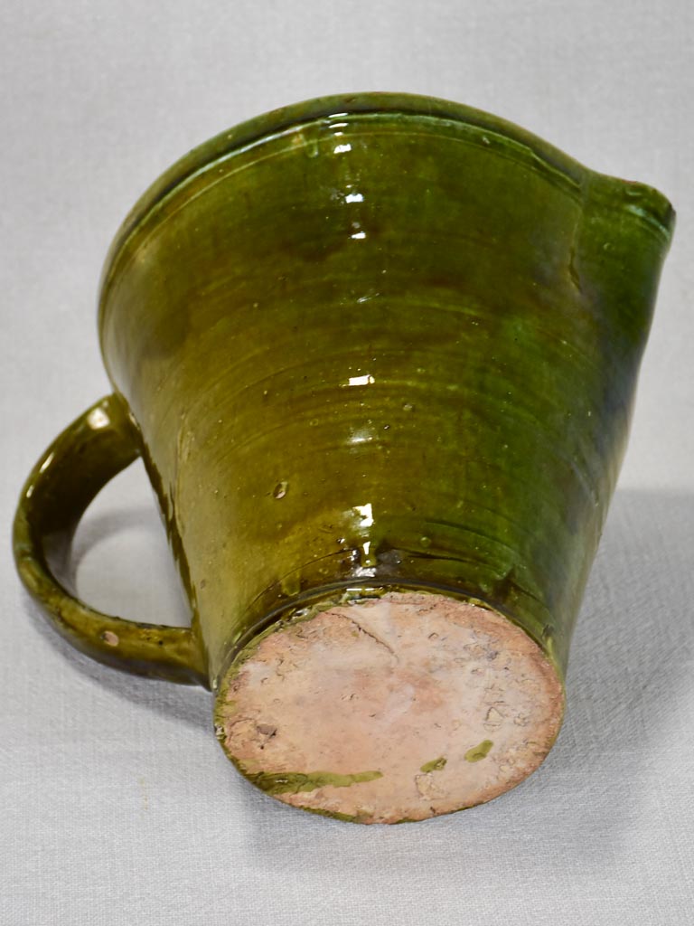 1930's ceramic pitcher with green glaze 8"