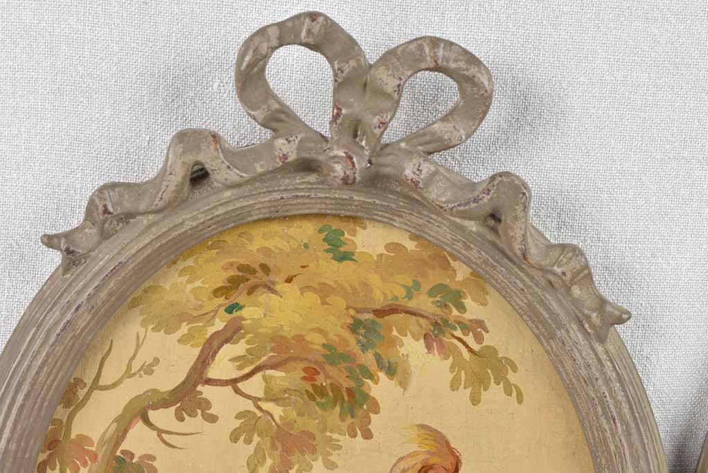 Pair of 18th century paintings of pheasants & rooster 10¾" x 15¼"
