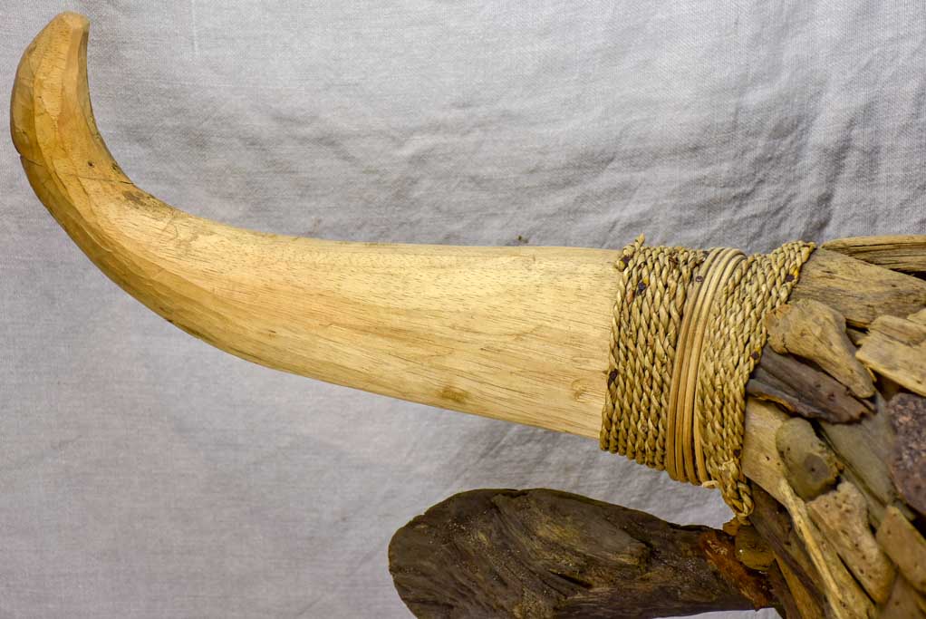 Life-size bull's head made from driftwood